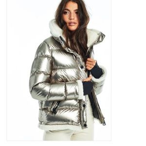SAM. Silver Willa Down Jacket With Fur Trim Size Medium